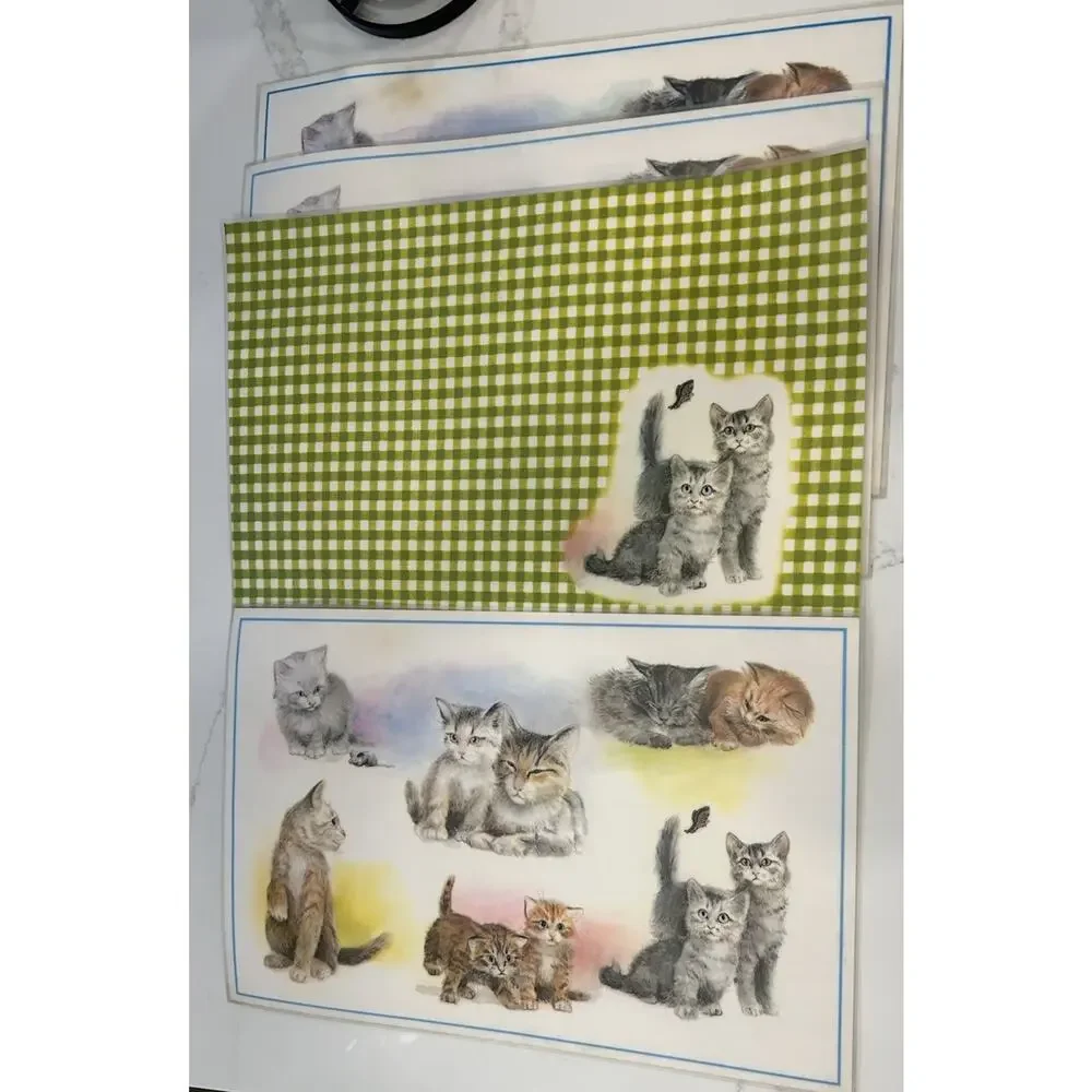Conimar Conimats Decorator Reversible Placemats Kitten Cat Green‎ Gingham Set 4